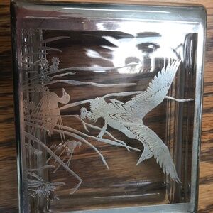 STUNNING Silver inlaid glass box and ashtray